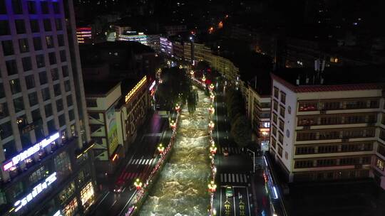 川藏318-康定城市夜景-航拍视频素材