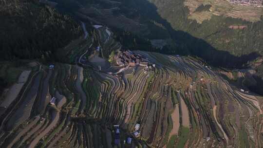 贵州黔东南加榜梯田加车古村落航拍自然风光