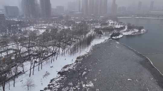 武汉沙湖公园大雪航拍