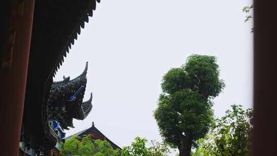 古风建筑屋檐下雨雨水雨季