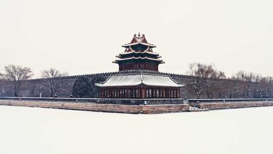 北京故宫角楼初雪视频素材模板下载