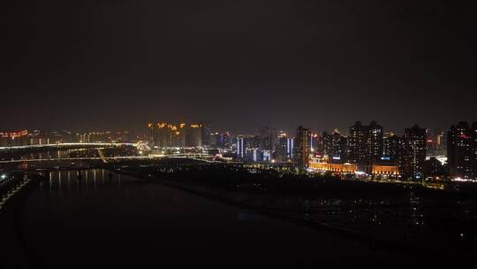 泉州市区江滨夜景航拍视频素材模板下载