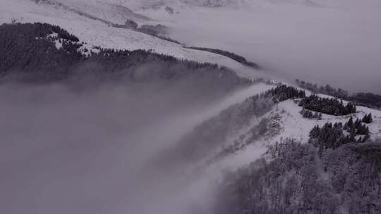 雪山景观的单色无人机视频