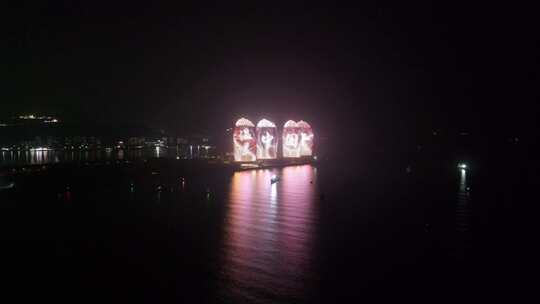海南三亚凤凰岛夜景航拍