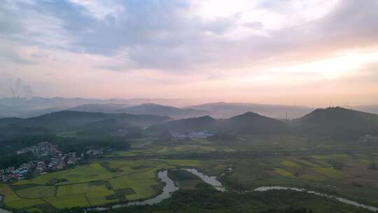 航拍韶关浈江乡村早晨