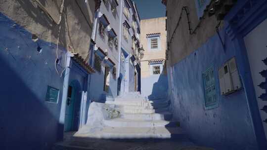 蓝色，独特，楼梯，Chefchaouen