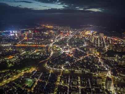 信宜市区夜景航拍延时，城市夜景延时航拍