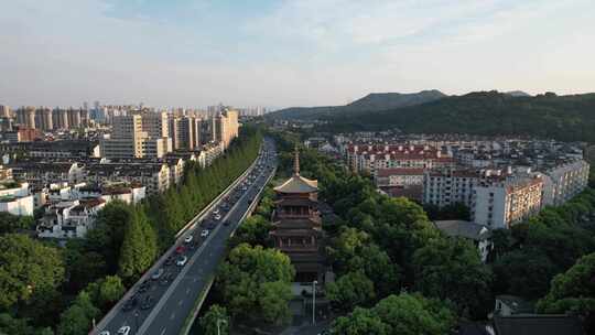 杭州城市风光交通高架桥航拍