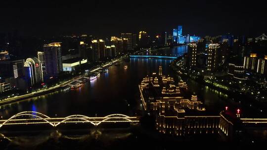 福州 解放大桥  中洲岛 夜景 灯光 航拍