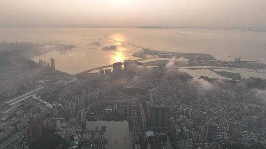 航拍港珠澳大桥云海日出