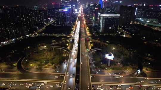 成都天府大道天府立交桥夜景交通航拍