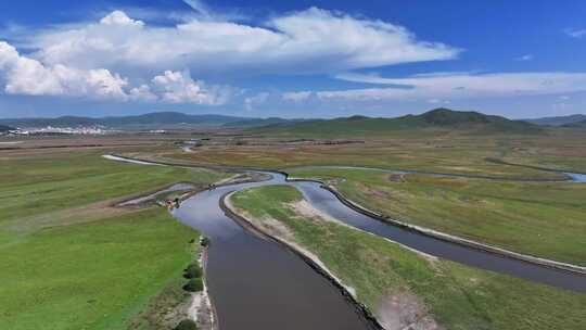 草原河流湿地航拍