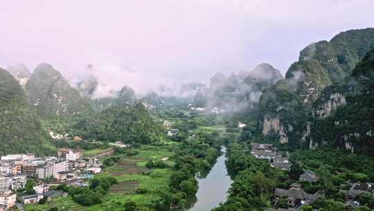 航拍视角下的田园山川风景