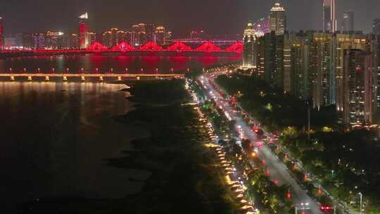 江西南昌红谷滩区夜晚夜景航拍高楼大厦摩天