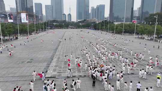 广州中轴线千人打太极航拍视频素材模板下载