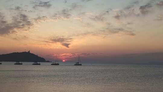 蓬莱海边日落晚霞夕阳实拍