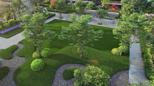 新中式小区绿化景观三维素材