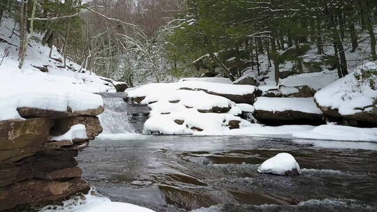 雪地中流动的河水