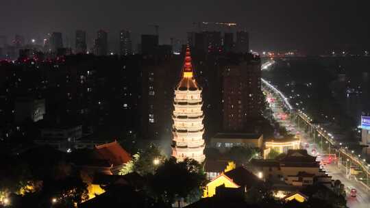 航拍安庆迎江寺振风塔夜景灯光