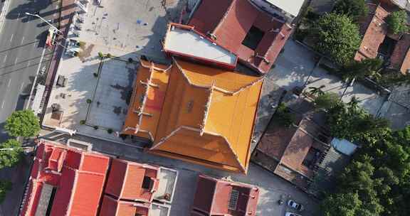 石狮寺庙建筑航拍