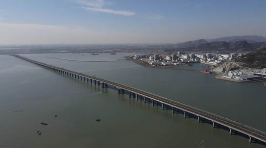 航拍连云港跨海大桥 城市化发展