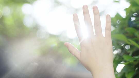 女孩伸手触摸阳光 阳光穿过指缝视频素材模板下载