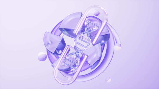 医药胶囊与紫色透明玻璃背景三维渲染