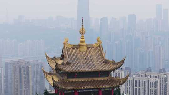 重庆鸿恩寺航拍鸿恩阁与嘉陵江两岸高楼大厦