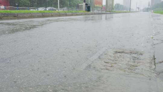 下雨天街道积水排水系统下水道漏水实时