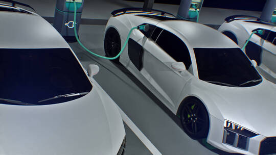 智能新能源电动汽车太阳能充电站充电桩特写