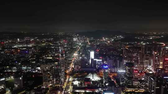 深圳南山区CBD高楼大厦夜景航拍