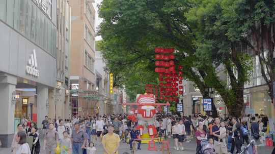 4K实拍广州北京路步行街暑逛街游客繁华商业