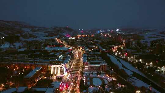 阿勒泰市夜景  城市 航拍4k 新疆冬季视频素材模板下载
