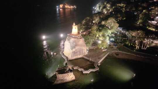 厦门思明区鼓浪屿航拍郑成功雕像夜晚夜景福