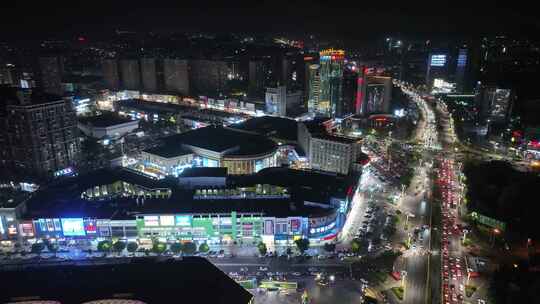 东莞市大朗镇夜景航拍城镇商场商城繁华夜晚