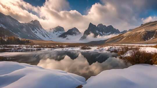 雪山湖泊自然风光