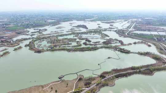 航拍北湖湿地公园树林湖泊河流空镜