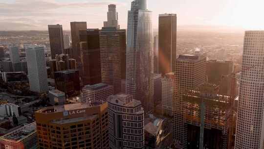 城市航拍加州洛杉矶日出摩天大楼城市天际线视频素材模板下载