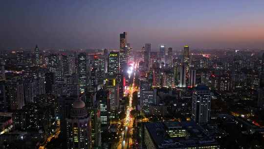 江苏南京CBD紫峰大厦建筑群夜景航拍