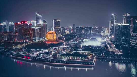 杭州市钱江新城夜景航拍延时摄影
