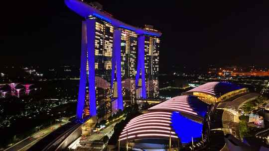 新加坡滨海湾金沙海滨花园奥林匹克夜景航拍