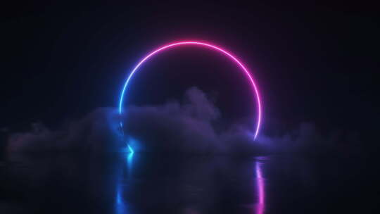 霓虹灯发光彩色框架和云电影背景循环