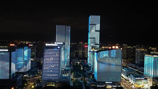 航拍福建福州金融街高楼夜景