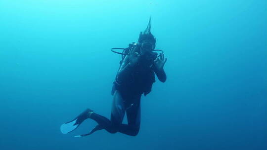 潜水员在海里潜水视频素材模板下载