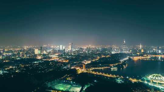 南京玄武湖与城市夜景航拍延时