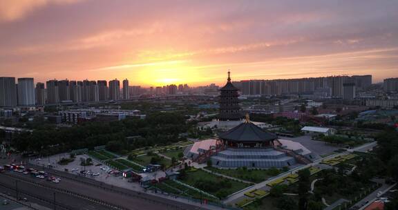 洛阳隋唐遗址博物馆应天门旅游地标晚霞航拍