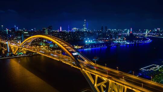 上海卢浦大桥夜景4K延时航拍视频素材模板下载