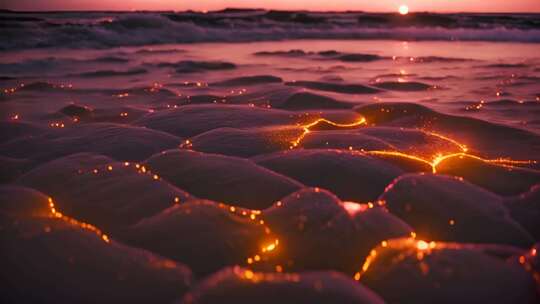 海边日落粒子海浪景象