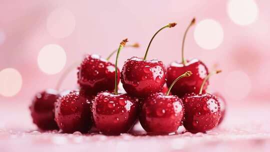 带水珠樱桃微距特写素材