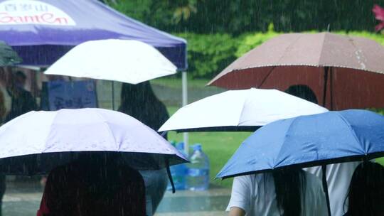 暴雨中打伞的人们行走视频素材